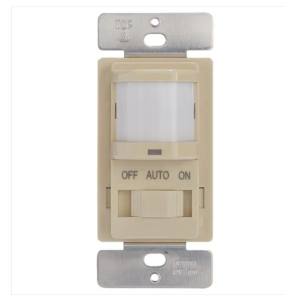 500-Watt Occupancy Switch w/ Manual Override Decorator 150⁰ Coverage, Ivory - Picture 2 of 4